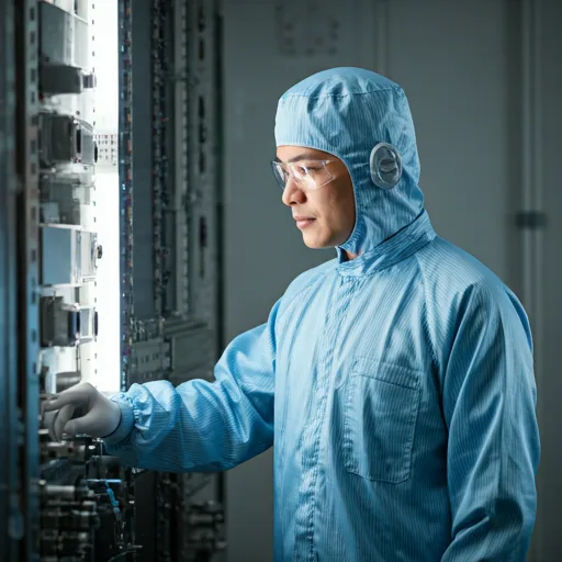 Technician working on semiconductor equipment